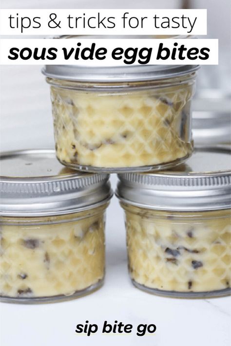 Make the Best Egg Bites Sous Vide Style. This includes help for sous vide beginners making their first egg bites recipe. Gain confidence with this guide. | sipbitego.com #sipbitego #sousvide #sousvideeggbites #eggbites #starbucks #breakfast #brunch #eggs Sous Vide Egg Custard, Sou Vide Egg Bites Recipe, Copycat Starbucks Egg Bites Sous Vide, Instant Pot Sous Vide Egg Bites, Egg Sous Vide Bites, Starbucks Egg Bites Recipe Sous Vide, Starbucks Sous Vide Egg Recipe, Sou Vide Egg Bites, Egg Bites Sous Vide