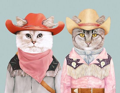 Brothers Room Decor, Cowboy Wall Art, Cowboy Posters, Cat Portrait Painting, Funky Decor, Brown Cat, Cat Artwork, Cat Art Print, Cat Portrait