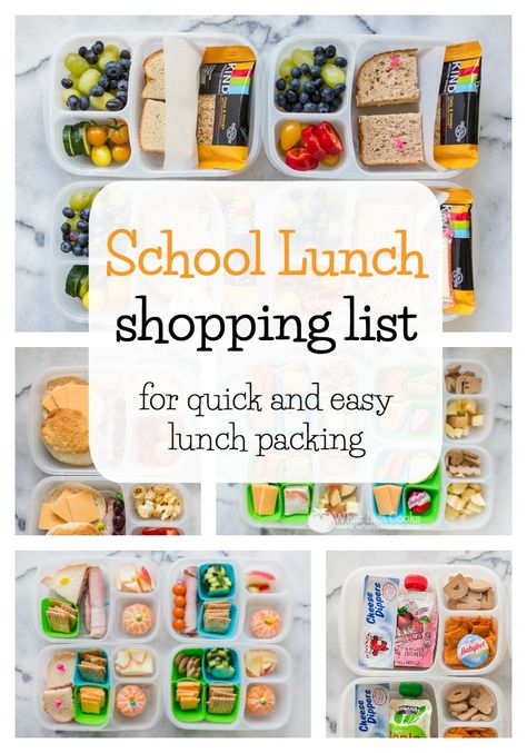 School lunch grocery list - what you need to have in your pantry and fridge for easy lunch packing. School Lunch Grocery List, Lunch Grocery List, Packing School Lunches, Kindergarten Lunch, Lunch Packing, Easy School Lunches, Toddler Lunches, Healthy School, Healthy School Lunches