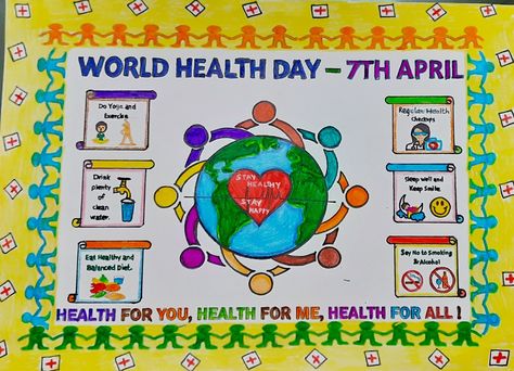 World Hygiene Day Poster, My Health My Right Drawing, Good Health And Well Being Poster Drawing, Poster On World Health Day, World Health Day Poster Ideas, Health And Hygiene Posters Drawing, Health And Hygiene Posters For School, Global Health Initiatives Poster, Health And Hygiene Drawing