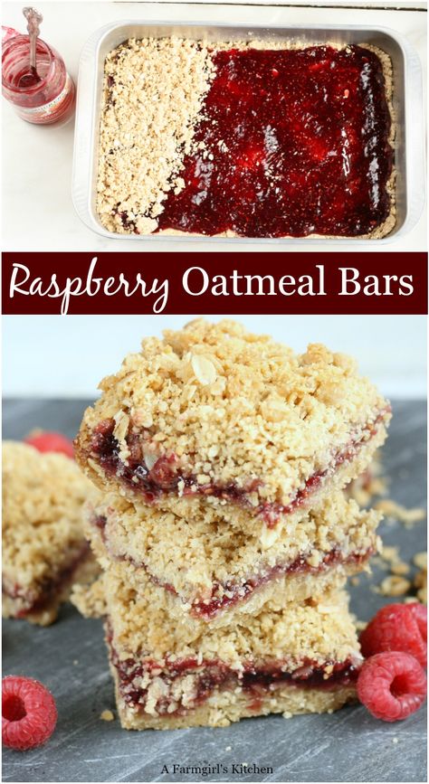 Make these homemade Raspberry Oatmeal Crumble Bars with only a few simple ingredients and a jar of Smucker's Jam. #raspberrybars #raspberry #recipe Oatmeal Crumb Topping, Oatmeal Raspberry, Raspberry Oatmeal Bars, Raspberry Crumb Bars, Ella Vegan, Easy Dessert Bars, Homemade Raspberry Jam, Raspberry Oatmeal, Easiest Dessert