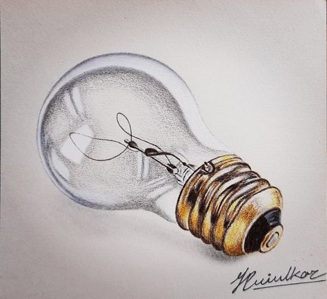 Electric Bulb Drawing, Bulb Drawing Creative, Light Bulb Drawings, Color Pencil Artwork, Photo Sketchbook, Bulb Drawing, Electricity Art, Electric Objects, Led Lighting Design