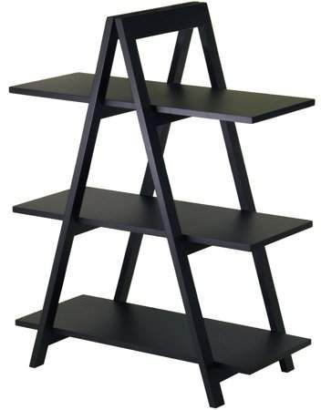 Winsome Wood Wood A-Frame 3-Tier Shelf, Black Projects With Wood, 3 Shelf Bookcase, Utility Shelves, Unique Shelves, Modern Bookshelf, Floor Shelf, Furniture Bookshelves, Unique Storage, Frame Shelf