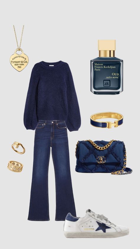 Stockholm Style Png, Navy Sweater Outfit Fall, Navy Sneakers Women Outfit, Navy Sweater Outfit Aesthetic, Old Money Outfits Navy Blue, Navy Bag Outfit, Navy Blue Jeans Outfit, Luxury Navy Sweater For Women, Classic Navy Winter Sweatshirt