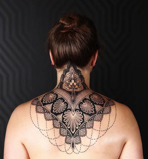 Cats; 2Spirit Tattoo, San Francisco CA USA | blackwork pen&ink geometric lace Lace Shoulder Tattoo, 2spirit Tattoo, Nape Tattoo, Best Neck Tattoos, Neck Tattoos Women, Chest Tattoos For Women, Shoulder Tattoos For Women, Most Popular Tattoos, Best Tattoo Designs