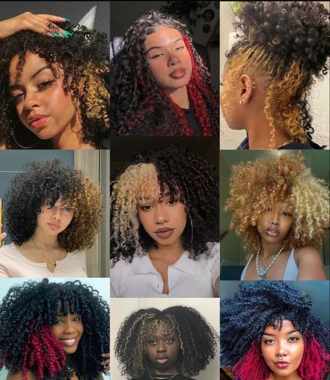 Different Hair Dye Styles Curly Hair, Colored Hair Ideas For Black Women, Hair Colors For 4c Hair, Different Color Hair Ideas Black Women, Red Hair Dye Ideas Black Women, Curly Hair Afro Hairstyles, Mixed Curly Hair Dye Ideas, Natural Colored Hair For Black Women, Coily Hair Color Ideas