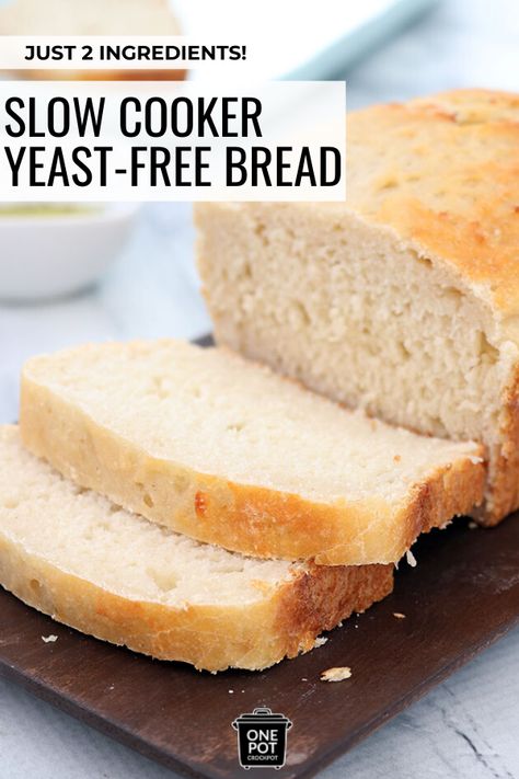 This bread recipe could not be easier! Mix together two ingredients, place them in the crock pot and you'll be enjoying a loaf of homemade bread before you know it! #crockpot #slowcookerrecipes #homemadebread #yeastfree 3 Ingredient Crock Pot Recipes, Crockpot Bread Recipes, Pot Bread Recipe, Greek Yogurt Bread, Crockpot Bread, Low Sodium Bread, Pot Bread, Best Biscuit Recipe, Crock Pot Bread