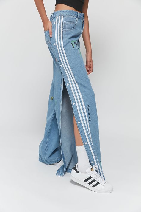 adidas Originals X Fiorucci Snap Button Jean | Urban Outfitters Reworked Pants, Snap Pants, Denim Wide Leg, Trendy Skirts, Women's Bottoms, Light Denim, Teen Fashion, Wide Leg Jeans, Snap Button