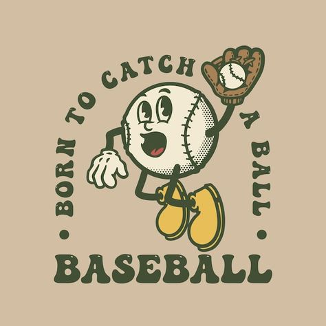 Vintage Baseball Graphic Design, Vintage Baseball Logo, Retro Sports Aesthetic, Vintage Baseball Aesthetic, Baseball Illustration, Baseball Cartoon, Baseball Graphics, Basketball Mascot, 1930s Cartoons