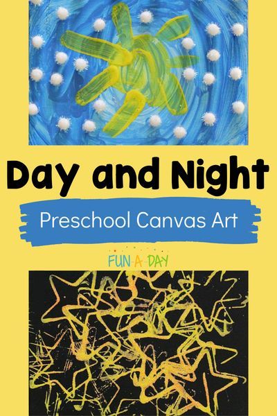 A fun preschool art project! We did this collaboratively, but each kid could easily make their own. It's perfect during a pajama day, a space theme, or when talking about the differences between night and day. Creation Art Projects For Preschool, Creation Theme Preschool, Animals At Night Preschool, Day And Night Preschool, Opposites Preschool, Art For Preschoolers, Night Animals, Creation Activities, Space Preschool