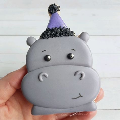 Hippo Sugar Cookie Decorated With Royal Icing. Cookie Decorating Video. Party Animal Cookie. Hippo Cake, Animal Cookie, Cookie Tutorials, Decorating Videos, Royal Icing Decorations, Cookie Inspiration, Animal Cookies, Cookie Icing, Party Animal