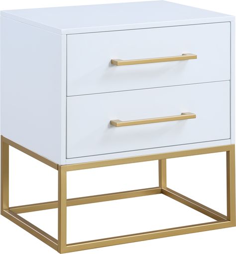 White Maxine Nightstand | 848White-NS Gold Nightstand, Brown Nightstands, Contemporary Bedroom Furniture, Contemporary Nightstand, Oak Nightstand, Birch Veneer, Bedroom Essentials, White Nightstand, Meridian Furniture