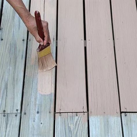 Stain For Pressure Treated Wood, How To Stain Pressure Treated Wood, Painting A Deck Wood Diy, Wood Porch Paint Ideas, Outdoor Wood Paint, Painted Deck Floors, Staining Pressure Treated Wood, Pressure Treated Wood Deck, Painted Wood Deck