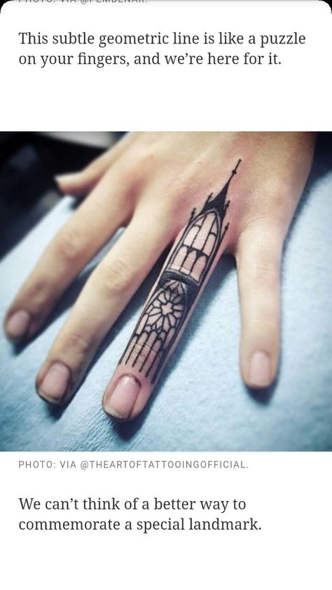 Fatima Hand Tattoo, Cathedral Tattoo, Gothic Cathedral, Finger Tattoo, Architecture Tattoo, Hand Of Fatima, Minimal Tattoo, Geometric Lines, Finger Tattoos