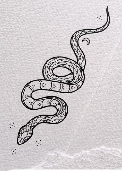 Line Work Snake Tattoo, Snake And Stars Tattoo, Snake Moon Tattoo, Simple Snake Tattoo, Small Snake Tattoo, Snake Embroidery, Small Phoenix Tattoos, Grunge Tattoo, Snake Tattoo Design