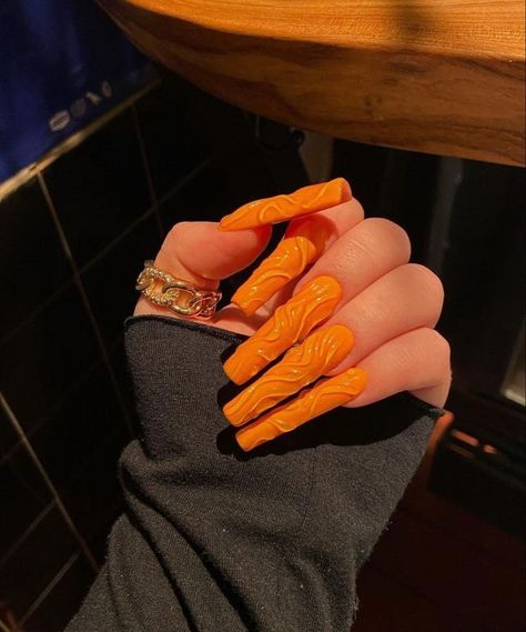 KhalenaLV Orange Stilleto Nails Long, Long Orange Nails, Long Nails Orange, Stilleto Nails Designs, Orange Nail Designs, Orange Nail, Spotify Apple, Young Thug, Orange Nails