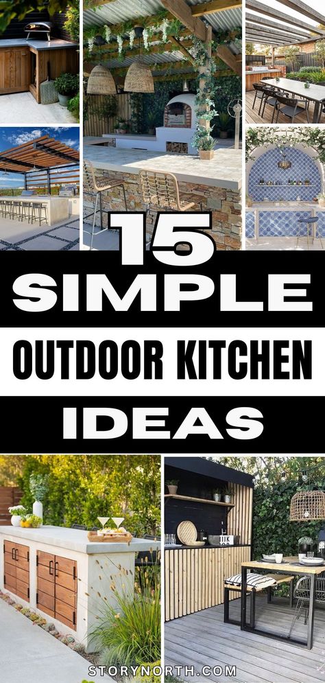 Save this pin for effortless outdoor kitchen inspiration and transform your backyard into a culinary paradise! #HomeDecor #OutdoorLiving #DIYProjects Outdoor Island Counter, Simple Outdoor Kitchen Ideas, Outdoor Barbeque Area, Lattice Patio, Simple Outdoor Kitchen, Outdoor Sink, Concrete Outdoor Kitchen, Kitchen Galley, Pergola Outdoor