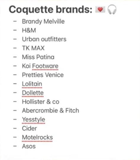 Fashion Shop Name Ideas, Coquette Clothing Brands, Vinted Brands, Coquette Brands, Clothes Guide, Outfit Info, Shop Name Ideas, Best Clothing Brands, Apple Bottom Jeans