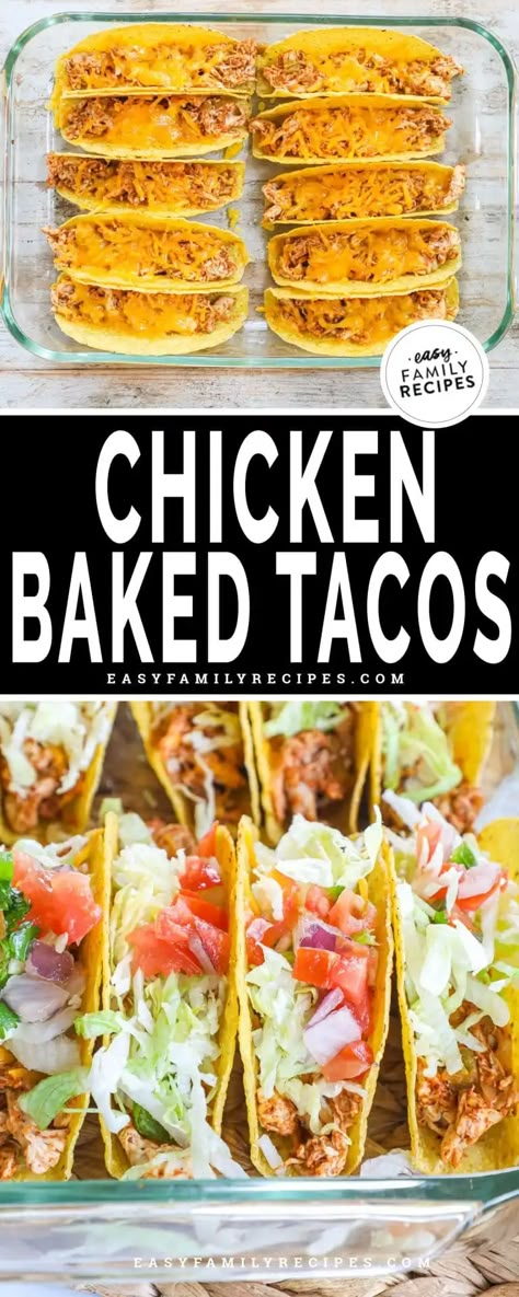 Baked Chicken Tacos · Easy Family Recipes Leftover Shredded Chicken Recipes, Leftover Shredded Chicken, Easy Chicken Taco, Chicken Tacos Recipe Easy, Oven Baked Tacos, Rotisserie Chicken Tacos, Tacos Easy, Chicken Tacos Easy, Baked Chicken Tacos