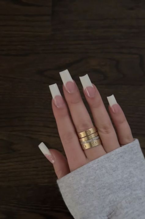 Long Classic French Nails, White French Tip Nails 2000s, French Tip Acrylic Nails 2000s, 90s Square Nails, Square Thick French Nails, Milky White Black French Nails, Sharp Square French Tips, Long Square French Tip Acrylic Nails, French Tip Thick White