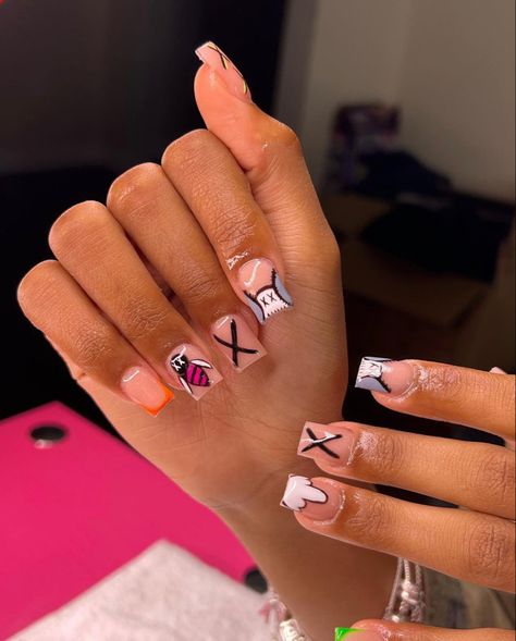 Short Kaws Acrylic Nails, Athletic Nails, Coffin Nails White, Ballerina Acrylic Nails, Disney Acrylic Nails, Acrylic Toe Nails, Colored Acrylic Nails, Girly Acrylic Nails, French Tip Acrylic Nails