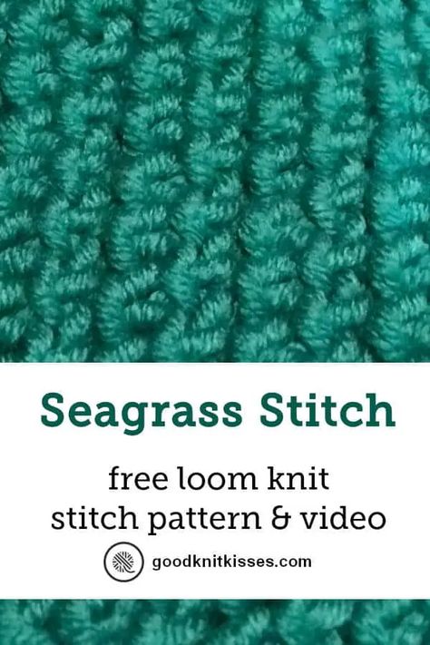 Learn the loom knit Seagrass Stitch. A slanting, textured stitch that looks great in the round or as a flat panel. https://www.goodknitkisses.com/new-stitches-sisal-and-seagrass/ #goodknitkisses #loomknit #loomknitting #loomstitches Different Loom Knitting Stitches, Round Loom Knitting Projects, Loom Knit Stitches, Loom Stitches, Yarn Loom, Crochet Loom, Knit Loom, Round Loom Knitting, Loom Knitting Tutorial