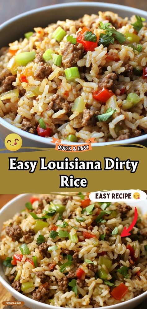 Dive into the bold flavors of Louisiana with this authentic Dirty Rice recipe. Cooked with chicken liver, ground meat, and Cajun spices, this dish is a staple in Southern cuisine, offering a spicy, flavorful side that's hard to resist. #DirtyRice #CajunCooking #SouthernEats Southern Dirty Rice Recipe, Shrimp Dirty Rice Recipe, Shrimp Dirty Rice, Cajun Dishes Louisiana, Authentic Dirty Rice Recipe, Dirty Rice With Chicken Livers, Cajun Rice And Sausage, Cajun Rice Recipes, Louisiana Jambalaya Recipe