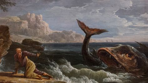 Jonah coming out of the belly of the whale / Jonas sortant du ventre de la baleine // 1753 // Claude-Joseph Vernet // Musée des Beaux-Arts de Lyon (Rhône, France) Claude Joseph Vernet, Prophet Jonah, Jonah And The Whale, Marine Painting, Beginner Art, Italian Landscape, Biblical Art, The Whale, Canvas Painting Diy