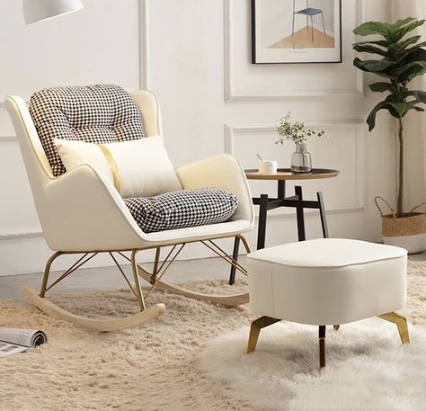 Cream Rocking Chair, Rocking Chair In Living Room, Nursery Rocking Chairs, Modern Rocking Chair Nursery, Nursery Rocking Chair Glider, Contemporary Rocking Chair, Nursery Glider Chair, Chair Nursery, Modern Baby Room