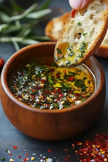 Irresistible Olive Oil Bread Dip combines olive oil, garlic, herbs, and balsamic vinegar. Perfect with crusty bread. Try it now! Garlic Dipping Oil, Bread Dipping Sauce, Olive Oil Bread Dip, Oil Bread Dip, Bread Dipping Oil Recipe, Dipping Oil Recipe, Italian Butter, Olive Oil Dip For Bread, Olive Dip