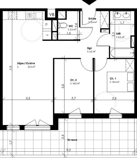 Appartement T3 de 64.70m2 RDC SE 1804 Liberté Montpellier ref 982 Chief Architect, Model House Plan, Architecture Plan, Montpellier, Container House, House Floor Plans, Interior Design Services, Interior Architecture Design, Penthouse