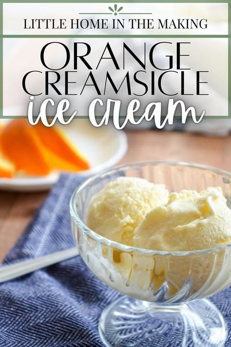 This orange creamsicle ice cream recipe is homemade in an ice cream maker with just a few simple ingredients! All the flavors of orange creamsicle, mixed together into a creamy and delicious homemade ice cream. This is one of the BEST summer desserts, as it is so cool, refreshing, and bright with citrus flavor. Use your machine to make the most delicious homemade ice cream recipes, including this orange flavored version! Orange Creamsicle Ice Cream Recipe, Creamsicle Ice Cream Recipe, Orange Ice Cream Recipe, Orange Creamsicle Ice Cream, Creamsicle Ice Cream, Homemade Ice Cream Recipes Machine, Sherbet Recipes, Orange Ice Cream, Ice Cream Recipes Machine