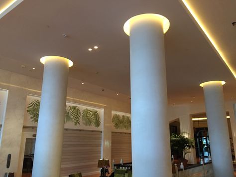 Round Column Cladding, Round Column Design, Interior Column Design, Columns Interior, Column Cladding, Feature Lighting, Column Lighting, Round Column, Hidden Lighting