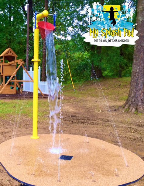 Fun little residential splash pad for an owner of a McDonald's in Mississippi. They wanted their colors on their Bucket Dump to match the McDonalds yellow and red for their backyard splash pad. Backyard Water Park Ideas, Diy Backyard Water Park, Diy Splash Pad For Kids, Outdoor Splash Pad, Splash Pad Backyard, At Home Splash Pad, Dog Splash Pad, Kids Splash Pad, Backyard Water Park