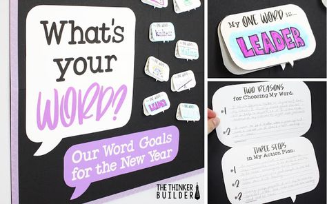 One Word Goals For Students, Goal Activities, New Resolutions, Kids Bulletin Boards, Word For The Year, Classroom Goals, Word Challenge, Bible Activities For Kids, The Thinker