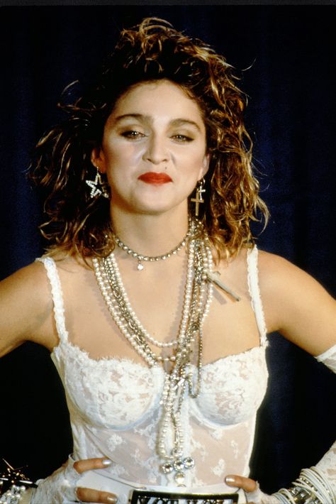 Madonna During Her 1984 MTV VMAs Performance Madonna Costume, Madonna Like A Virgin, Madonna Concert, Madonna Fashion, Madonna Looks, Look 80s, 80s Party Outfits, Madonna 80s, Madonna Photos