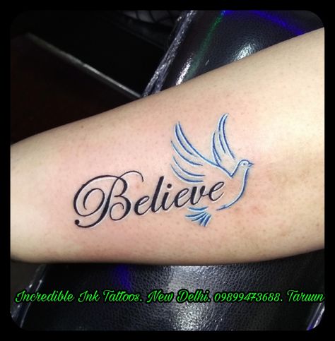 Bird Name Tattoo, Dove Name Tattoo, Name With Birds Tattoo, Believe Tattoo Men, Name Tattoo Men, Cute Tattoo For Women, Lost Love Tattoo, Daughters Tattoo, Believe Tattoo