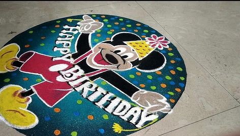 Mickey mouse Rangoli Character Rangoli, Mickey Mouse Rangoli, Birthday Rangoli, Poster Rangoli, Peacock Rangoli, Latest Rangoli, Anarkali Dresses, Birthday Cartoon, Muggulu Design