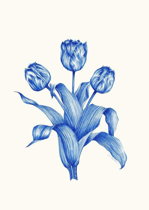 Easy Diy Wall Hanging, Flower Varieties, Pen Drawings, Garden Wallpaper, Blue Tulips, Blue Garden, Blue Poster, Image Fun, Garden Print