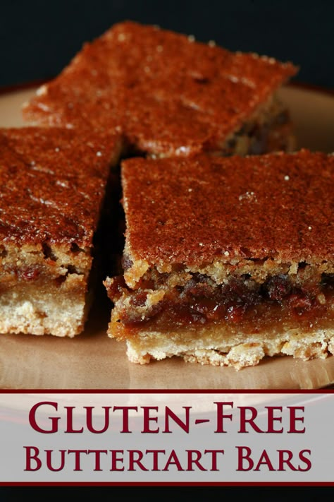 Gluten Free Butter Tart Squares, Gluten Free Bars And Squares, Glutton Free Desserts, Gluten Free Butter Tarts, Gluten Free Squares, Gf Squares, Buttertart Squares, Celiac Desserts, Butter Tart Bars