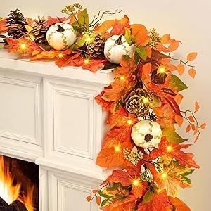 Fall Decorations for Home, 5.9 FT Fall Garland with White Gilded Pumpkins, Lifelike Pinecones Berries & Maple Leaves, Fall Leaves Garland with Lights for Table Mantle Thanksgiving Home Door Decor Fall Leaves Garland, Home Door Decor, Garland With Lights, Fall Decorations For Home, Autumn Garland, Thanksgiving Garland, Leaves Garland, Fall Leaf Garland, Fall Garland