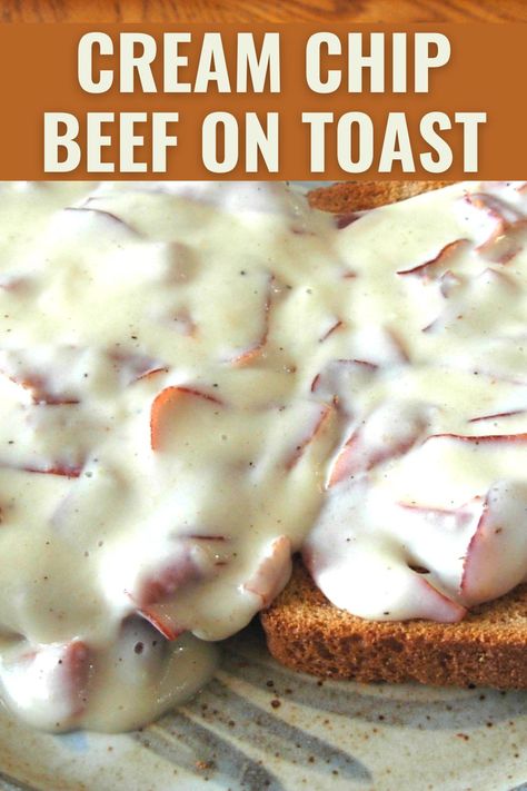 Quick, Easy And Delicious Cream Chip Beef on Toast - Recipe Idea Shop Best Cream Chipped Beef Recipe, Chip Beef Gravy Recipe, Cream Chip Beef, Chip Beef On Toast, Creamed Chip Beef, Chip Beef Gravy, Cream Chipped Beef Recipe, Creamed Chipped Beef On Toast, Chipped Beef On Toast