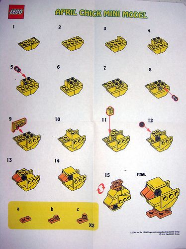 Manual de cómo hacer un pollito de lego Lego Duck Instructions, Lego Builds Instructions, Lego Free Build Ideas, Lego Duck, Lego Easter, Instructions Lego, Lego Challenge, Lego Building Instructions, Lego Club