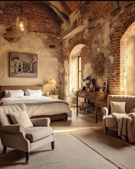 Brick Bedroom, Brick Interior, Light Brick, Brick In The Wall, Casa Country, Ivy House, Brick Walls, Dreamy Bedrooms, Rustic Bedroom