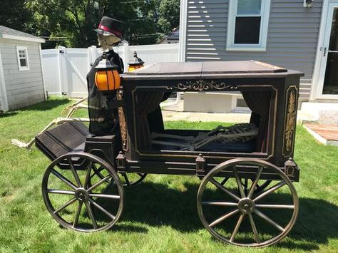 Home Depot Is Selling A Haunted Hearse Complete With A Skeleton That Talks Cute Halloween Stuff, Long Folding Table, Hearse Cars, Nail Competition, Golf Cart Decorations, Halloween Graveyard, Witchy Crafts, Horror Themes, A Skeleton