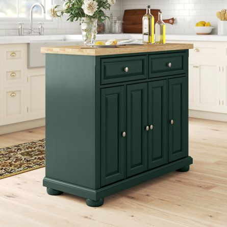 Wood Top Kitchen Island, Wood Top Kitchen, Small Kitchen Items, Solid Wood Kitchen, Green Island, Rolling Kitchen Island, Solid Wood Kitchens, Kitchen Island Cart, Wood Kitchen Island