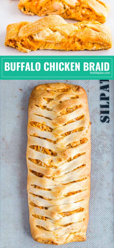 Dinner Braid Recipe, Buffalo Chicken Braid, Food Braids, Chicken Braid Recipe, Buffalo Chicken Puff Pastry, Braid Recipes, Buffalo Chicken Bread, Buffalo Chicken Calzone, Chicken Braid