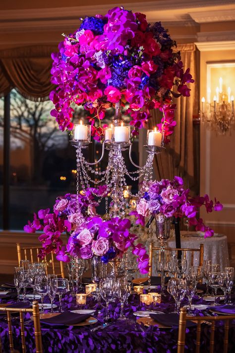 Purple And Fushia Wedding, Magenta Wedding Decorations, Purple Indian Wedding, Weeding Themes, Magenta Flower Centerpieces, Purple And Red Wedding Theme Center Pieces Table Settings, Dark Pink And Purple Weddint Defor, Royalty Theme, Pineapple Cupcake