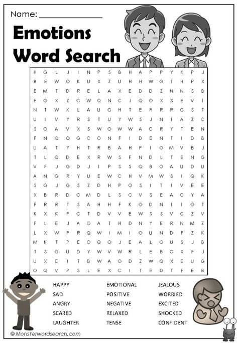 Emotions Word Search - Monster Word Search Cute Word Search, Feelings Word Search, Emotions Word Search, Emotions Worksheet, Ingles Kids, Word Search For Kids, Kids Word Search, Emotion Words, Free Printable Word Searches