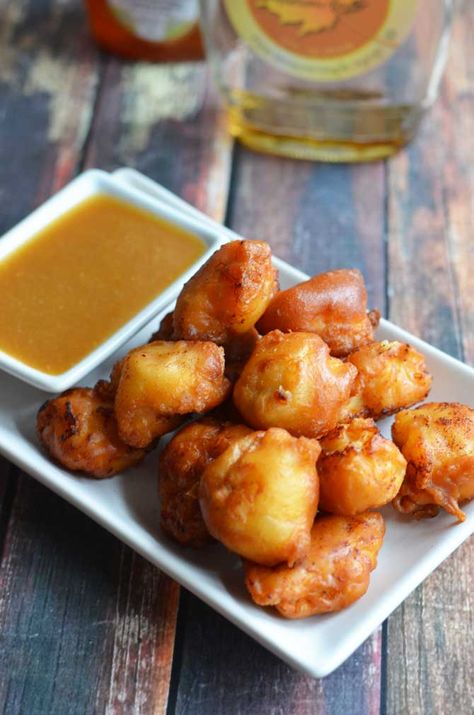 Maple Waffle Chicken Nuggets. These chicken nuggets are coated in maple-y waffle batter and served with a honey maple mustard dip. Perfect for parties or game day! | hostthetoast.com Waffle Chicken, Maple Chicken, Chicken And Waffles, Fried Food, Chicken Nuggets, Deep Fried, Appetizer Snacks, Chicken Dinner, Chicken Dishes